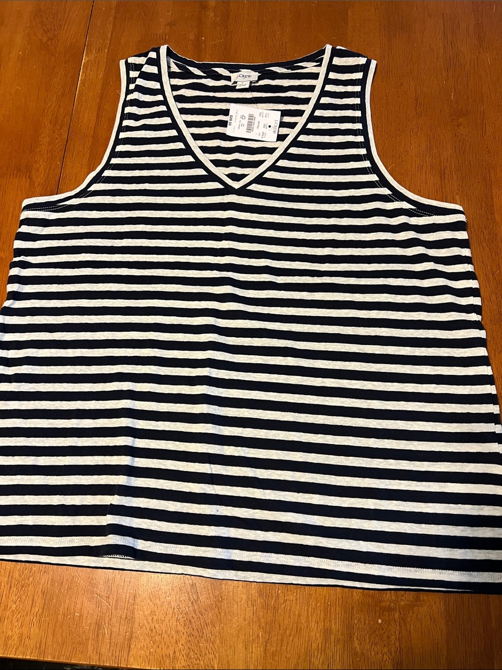 J. Crew Navy and White Striped V-Neck Sleeveless Tank Top
